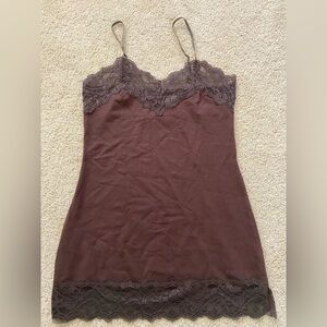Brown Lace Trim top/mini slip dress